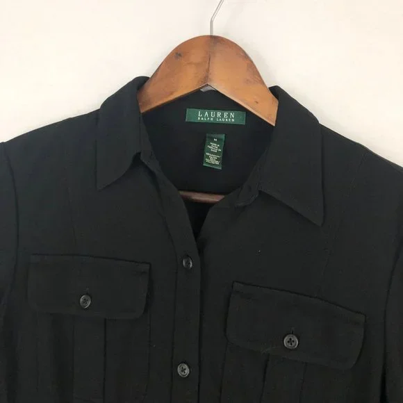 LRL Lauren Ralph Lauren Women's Size Medium Black Button Front Collared Dress - Picture 2 of 9